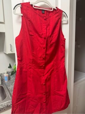 SHEIN Red Sleeveless Button-Front Tunic Dress